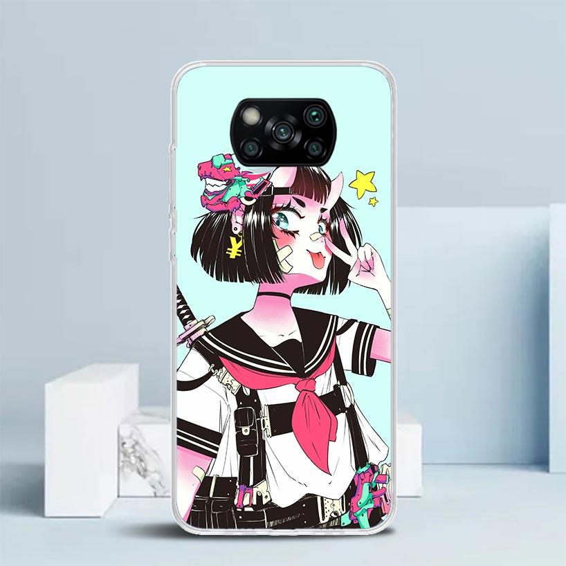Japanese Style Anime Girl Phone Case For Xiaomi Poco F7 Ultra X5 X6 X7 Pro M7 Redmi 15C 15 13C 13 12C 12 10C 10 10A 9 9C 9A 9T C