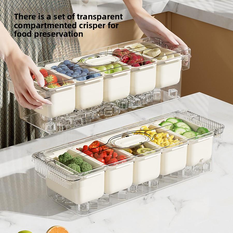 Ice Chilled Condiment Caddy with 5 Containers, Fruit Plate Server with  Lids, Serving Tray Platter with Removable Dishes