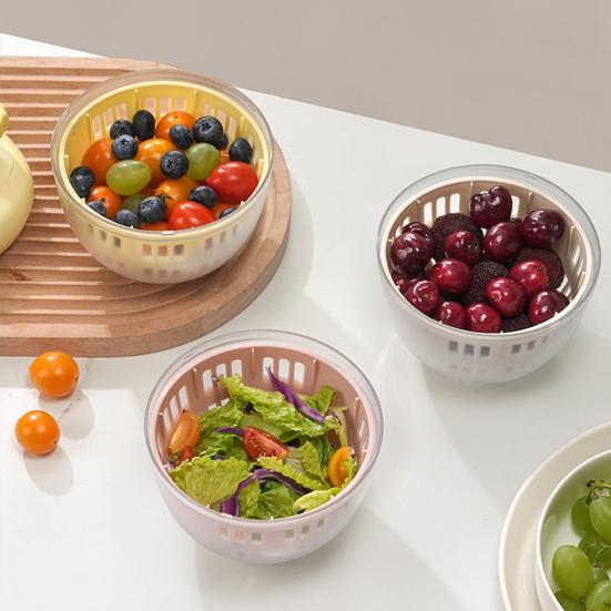 Manual Salad Spinner 3-in-1 Fruit Veggie Washer Dryer And Storage Basket BPA-Free Vegetable Dehydrator with Non-Slip Base