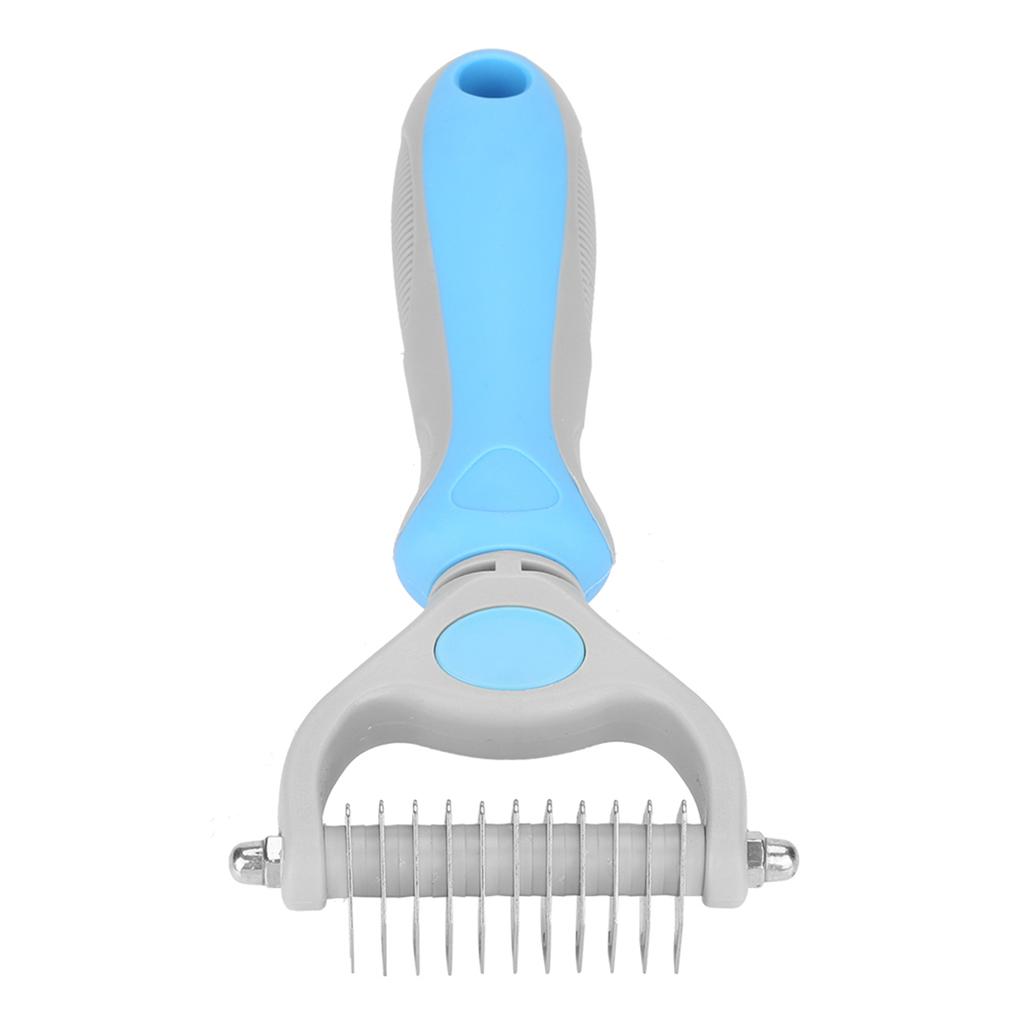 Double sided Stainless Steel Pet Hair Comb Brush Grooming Rake Dog Cat Trimmer Tool (Blue)