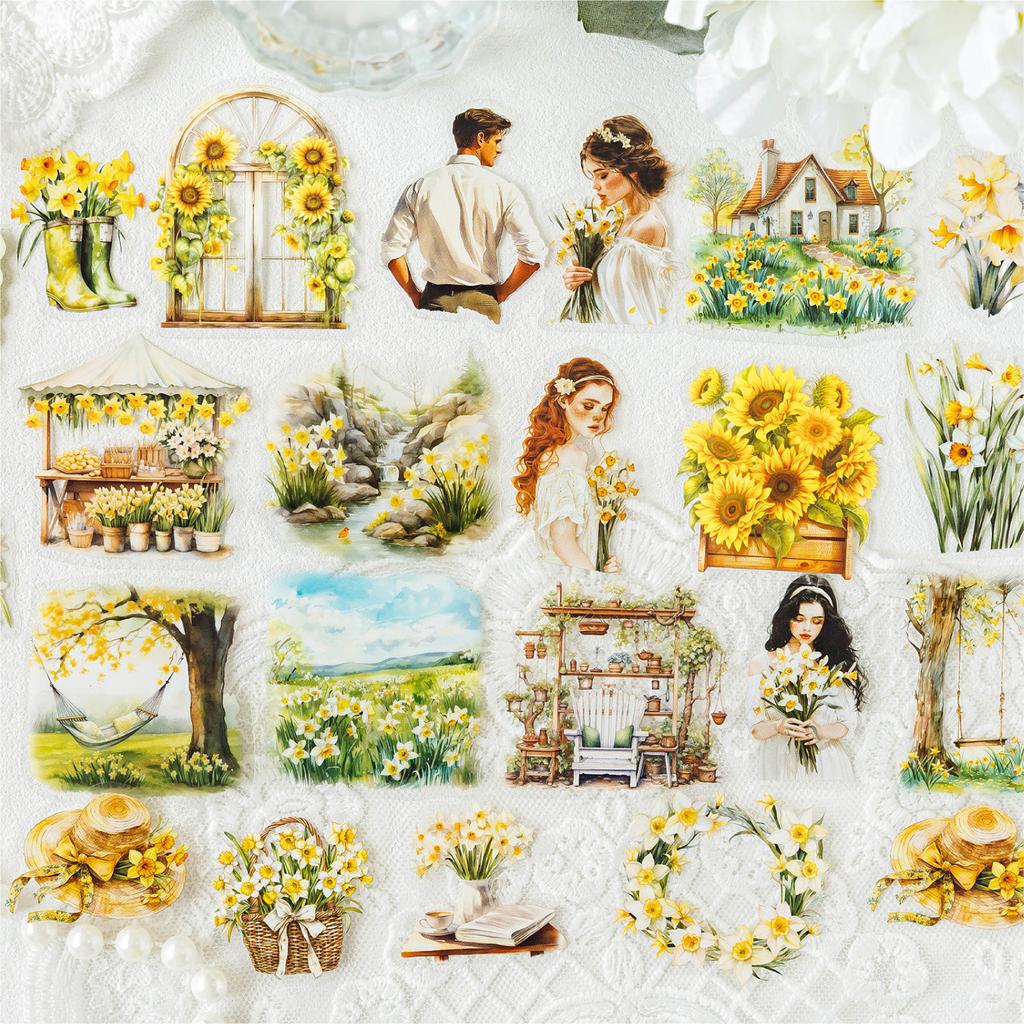 40pcs/bag PET Sticker Fresh Romantic Couple Dating Everyday Characters Pattern Hand Tent Collage Sticker Creative DIY Decoration