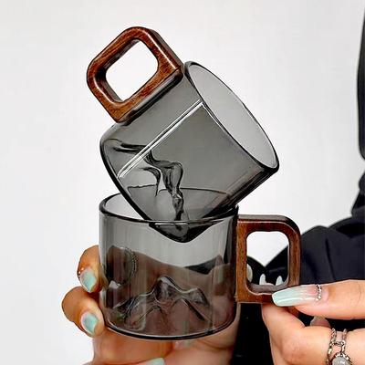Small Capacity 110ml Walnut Wooden Handle Glass Coffee Mug Freshly Ground Coffee Cup Home Tea Milk Breakfast Cups Drinkware