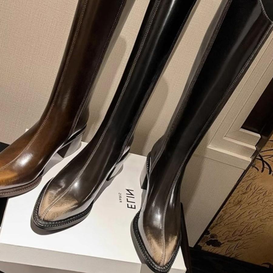 2025 autumn and winter new retro high boots pointed thick high heel boots slim legs foreign style small boots