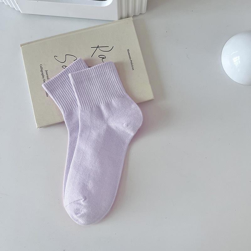Women's Macaron Color Cotton Sports Socks - Breathable, Sweat-Absorbent, Anti-Pilling, Mid-Tube for Spring & Autumn