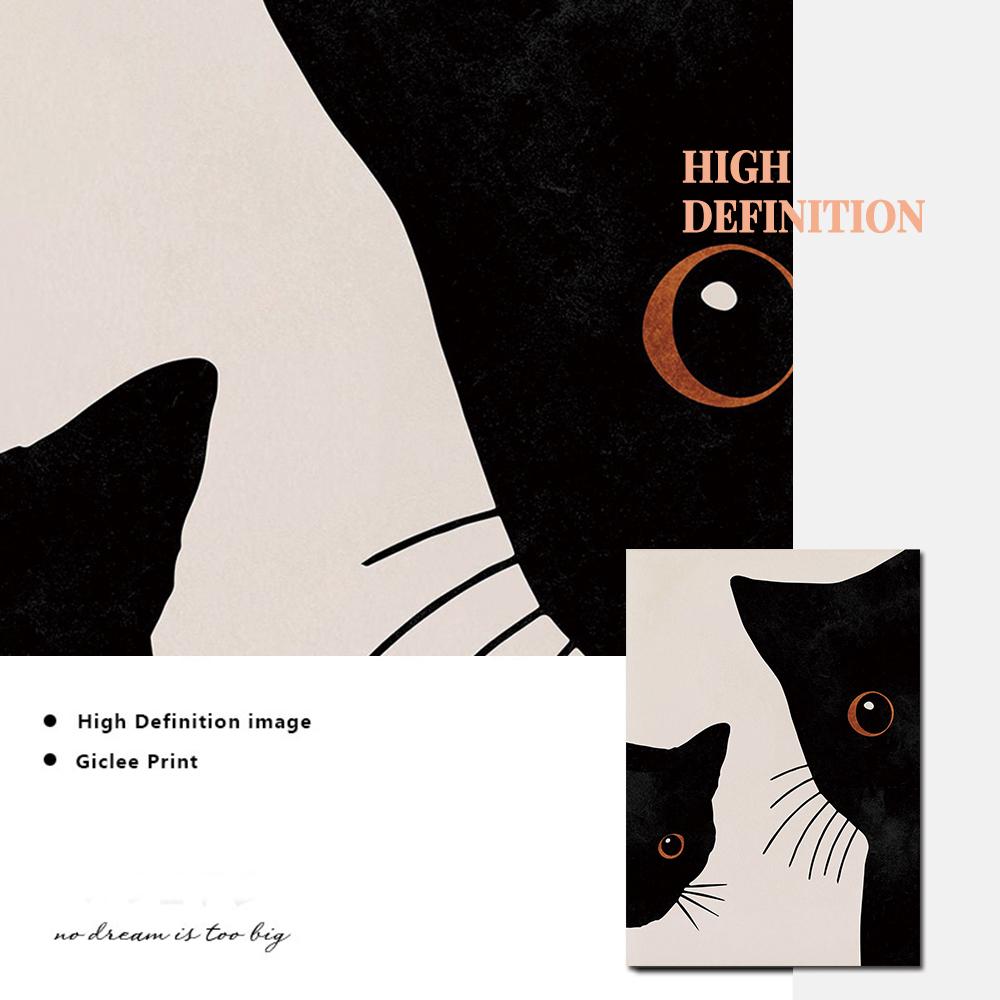 Abstract Boho Sun Bowls Black Cats Print Wall Art Nursery Decor Minimalist Neutral Cat Canvas Painting Modern Room Decor Poster