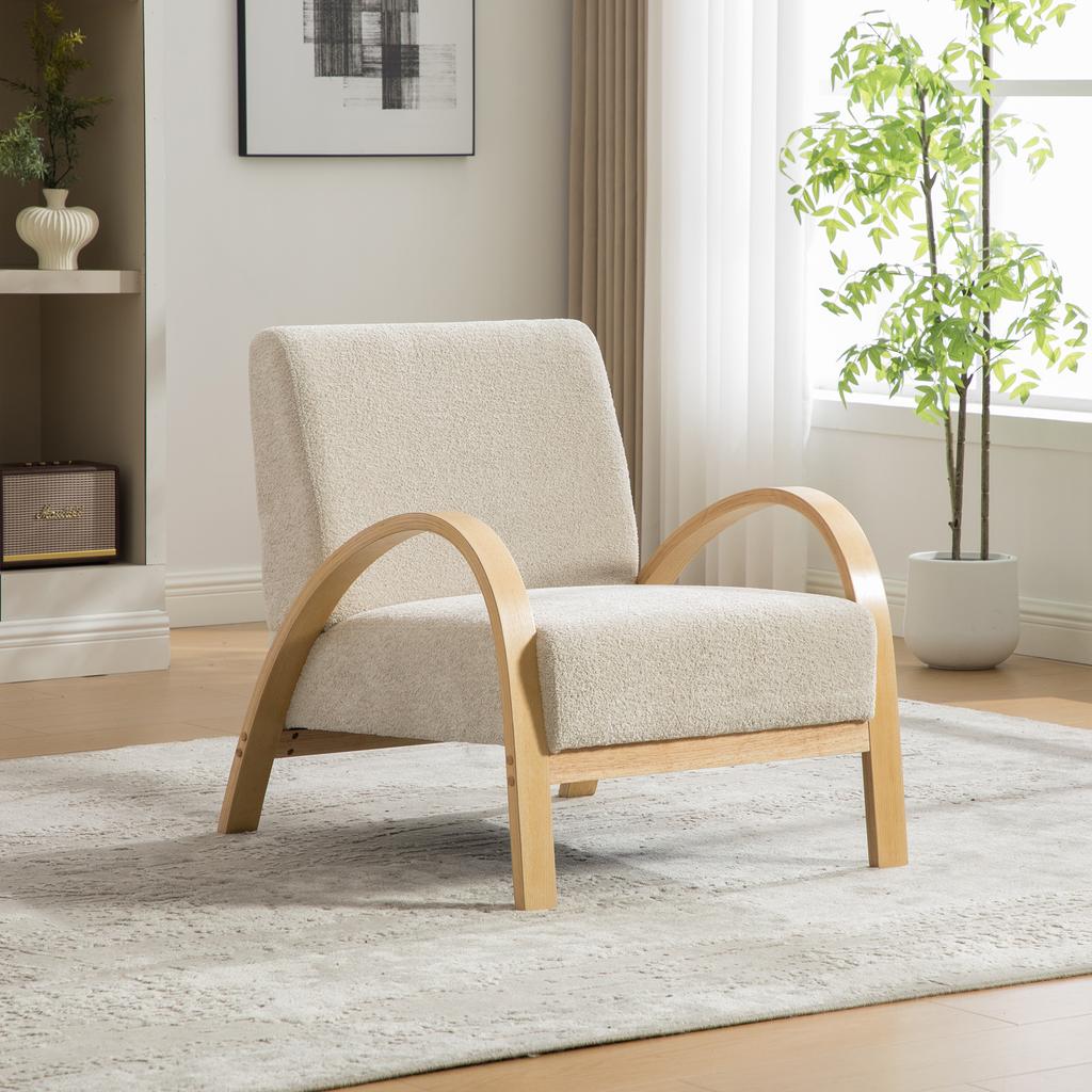 Scandinavian Fabric Lounge Chair – Soft Chenille Fabric and Sturdy Wood Frame, Ideal for Living Room & Bedroom-BEIGE