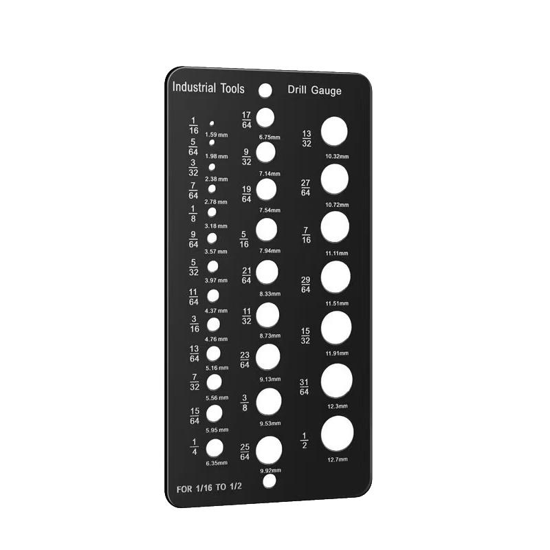 

Double-sided Stainless Steel Drill Gauge With High Contrast Markings Durable Quick Precise Measuring 1/16 Inch To 1/2 Inch чорний