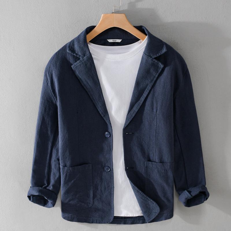 Men's Striped Short-Sleeve Casual Linen Suit for Spring & Autumn - Youthful, Handsome, and Popular (Model Y803)