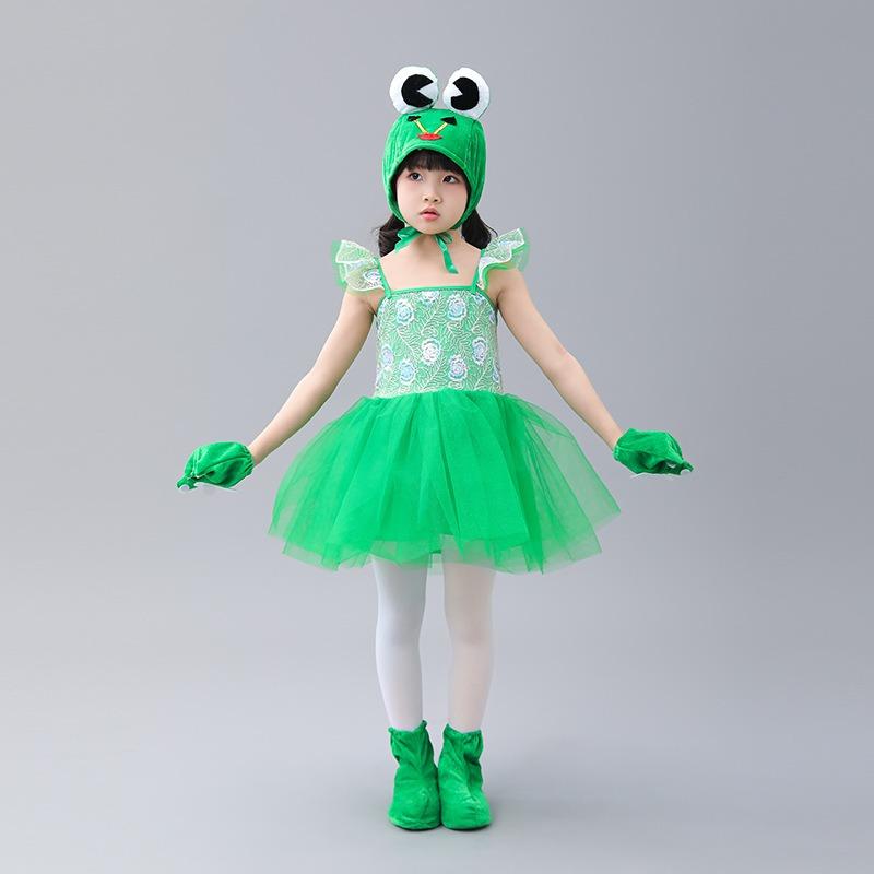 Costumes Grenouille Verte Animal Dessin Animé Robe Vêtements de Performance Danse Fête d'Halloween Costumes Cosplay pour Adultes Adolescents Garçon Filles 100cm