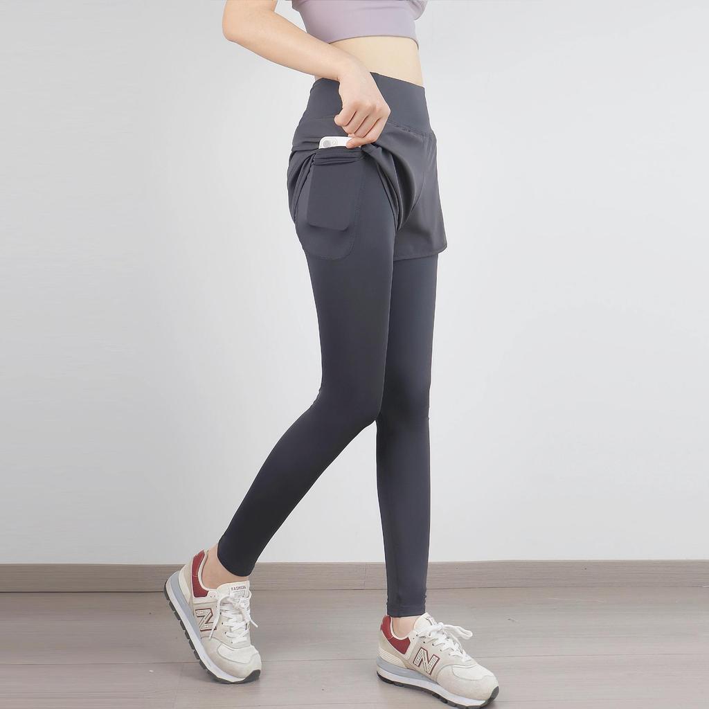 Women's High-Waist Yoga Pants - Autumn/Winter Quick-Dry 2-in-1 Design for Fitness and Morning Run