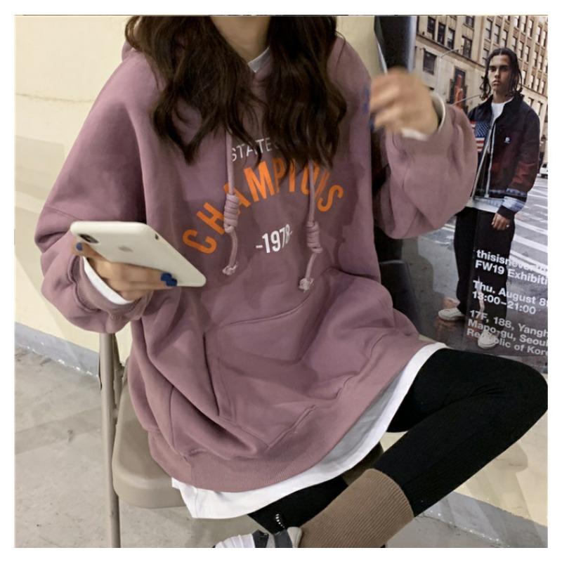 Kapuzenpullover für Damen, Herbst Buchstabenaufdruck dünnes Design, vielseitige Studenten Loose Top Jacke für Damen Pullover & Lange Ärmel (Damen)