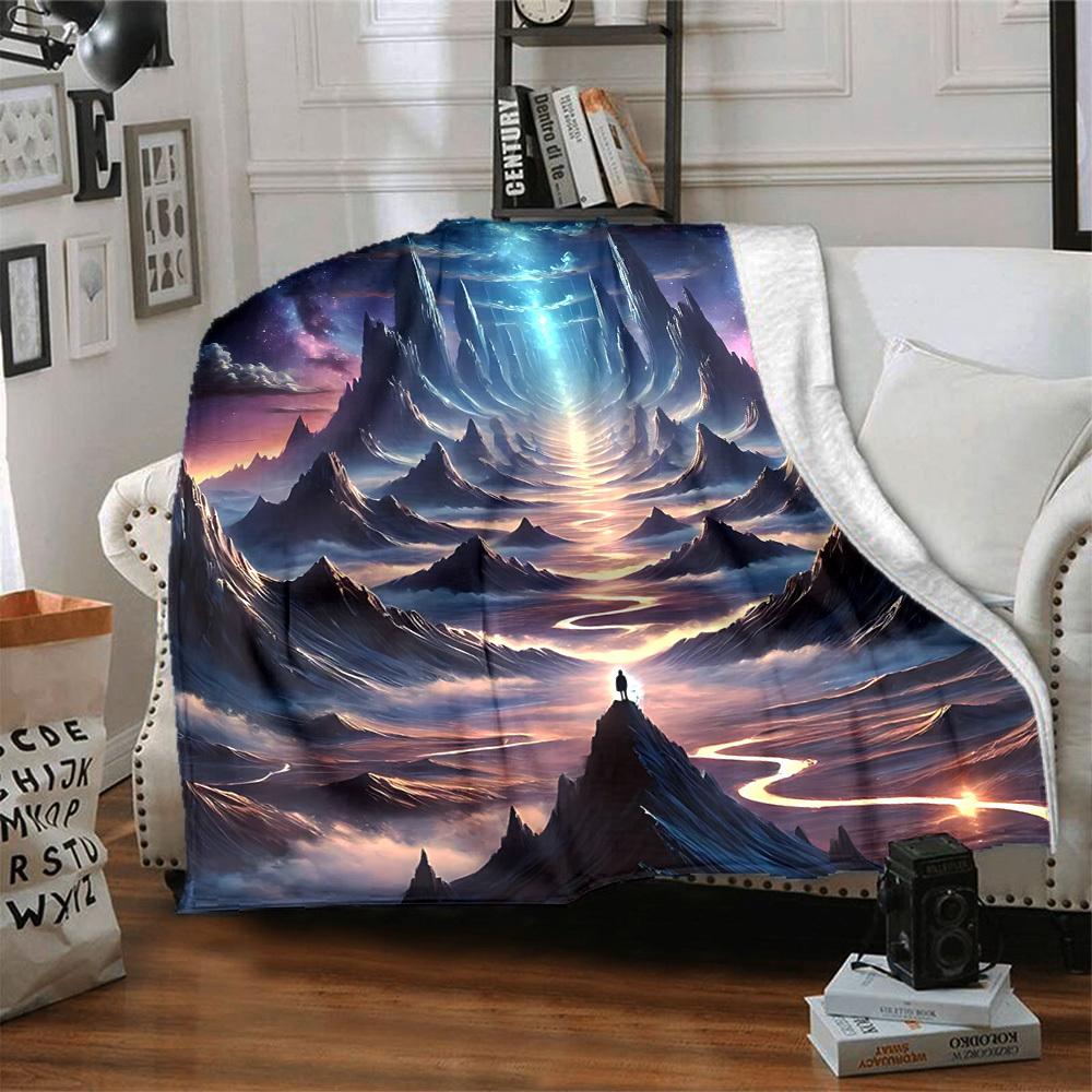 1pc Mystical Landscape Blanket, Lightweight Flannel Throw Blanket For Sofa, Bed, Travel, Camping, Living Room, Office, Couch, Chair, And Bed
