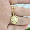 QMHJE Virgin Mary Pendant Charm Necklace Women Cross Scared Heart Jesus Choker Seed Beads Stainless Steel Chain Gold Color Mom