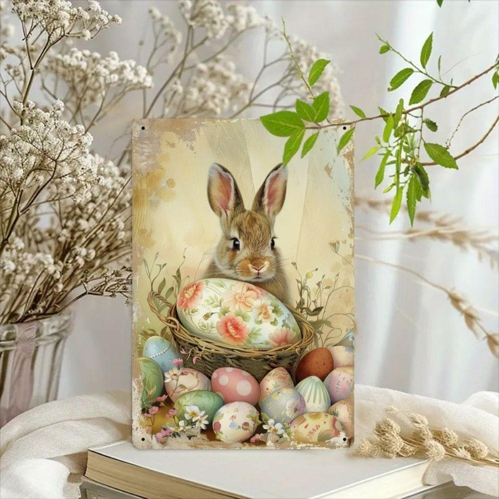 Easter Rabbit Metal Tin Sign Wall Art Decor 20x30cm
