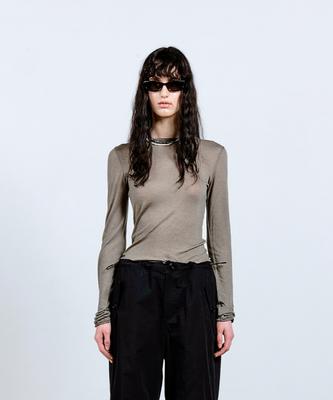 Kueoumeon Wool Blend Long Sleeve Top (Khaki Grey)