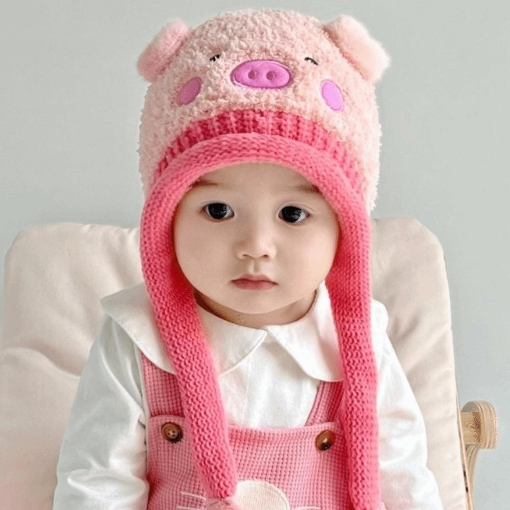 Pig Baby Plush Hat Cartoon Ear Protection Hat Fashion Knitted Hat  Winter