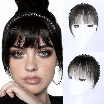 Synthetic Short Straight Hair Bangs Wig Forehead Hair Band Bangs Filler Hair For Women Easy To Wear