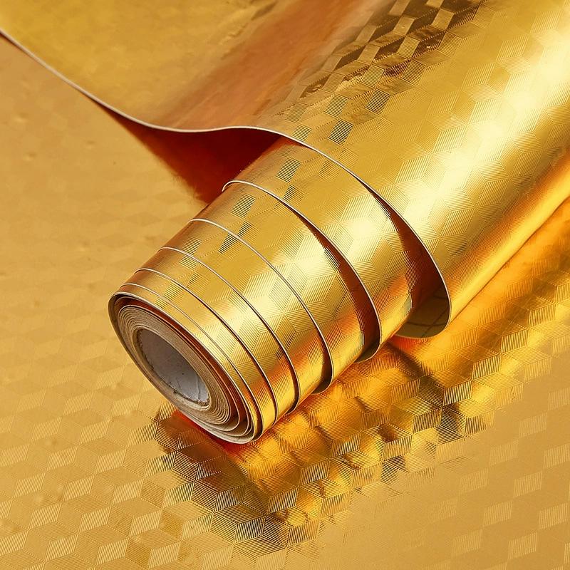 

40смX3/5/10м ПВХ Наклейки Влагостойкие Обои Защита от плесени Домашний Декор Кухни Роскошные Обои Водонепроницаемая Золотая Фольга 60cm*3m
