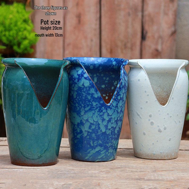 Handmade Coarse Pottery Wide-Mouth Flower Pot - Ceramic Zisha Succulent Planter with Rustic Cut-Edge Design for Chlorophytum
