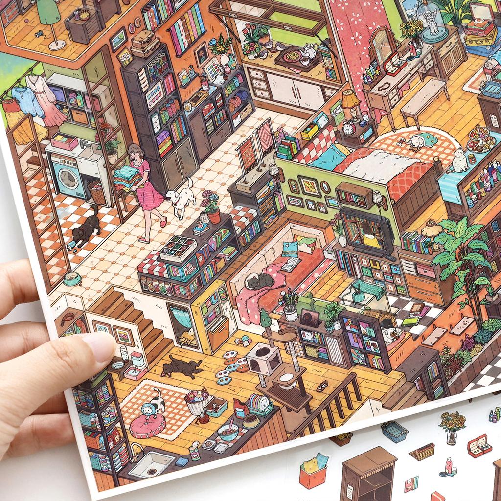 Waterproof PET Stickers My House Diorama Decals for DIY Journal Scrapbooking Craft