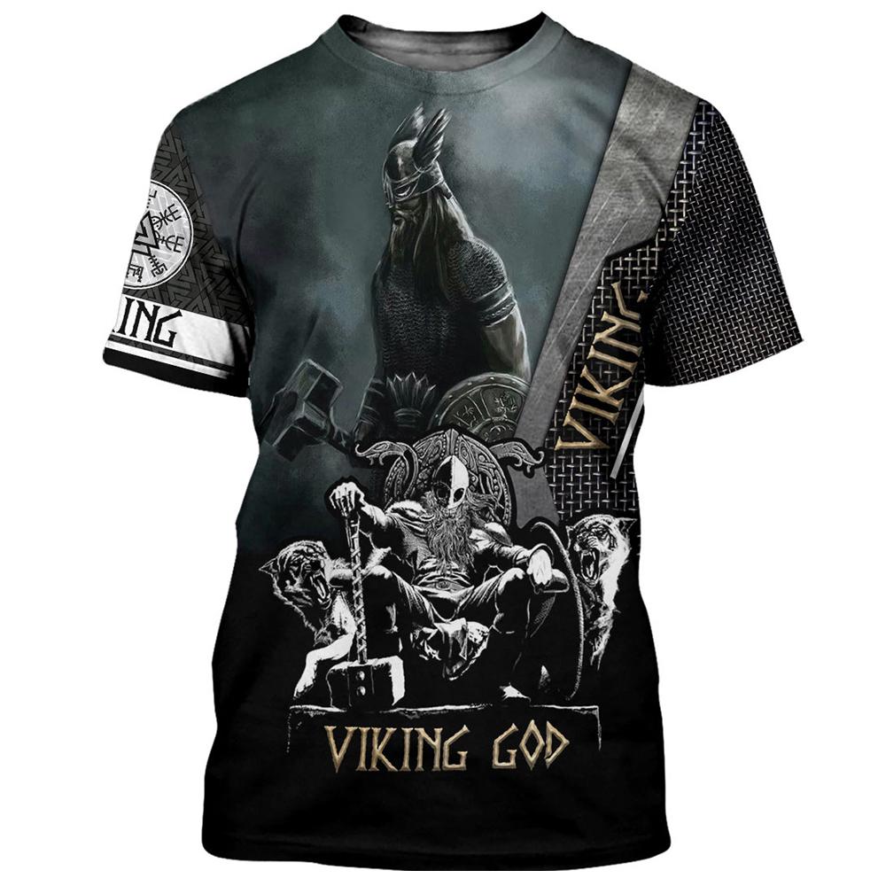 Neuestes Viking 3D-gedrucktes Harajuku Herren-T-Shirt Sommermode Outdoor-Straßenkleidung O-Ausschnitt Großes kurzärmliges Sportoberteil
