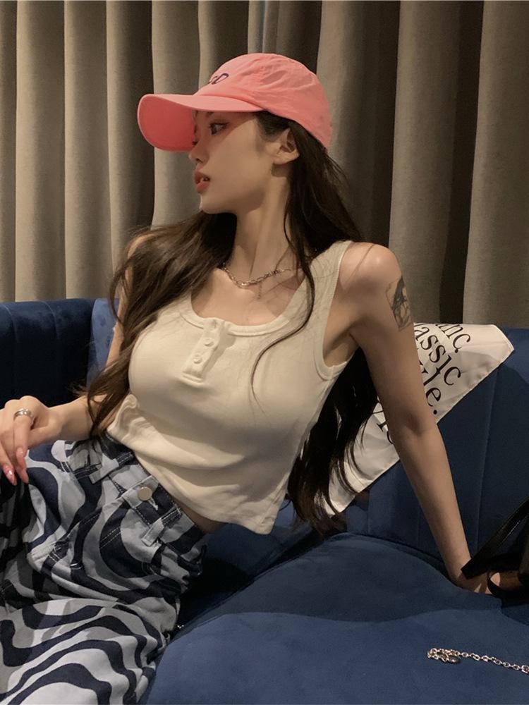 Women's Pink Camisole: 2024 Summer Sweet & Spicy U-Neck Crop Top