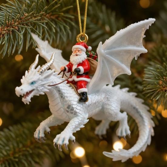 Exquisite Xmas Gift for Friends 2Pcs Santa Dragon Rider Christmas Ornament, 2D Acrylic Flying Artistic And Decor Claus Hanging Decor, Festive