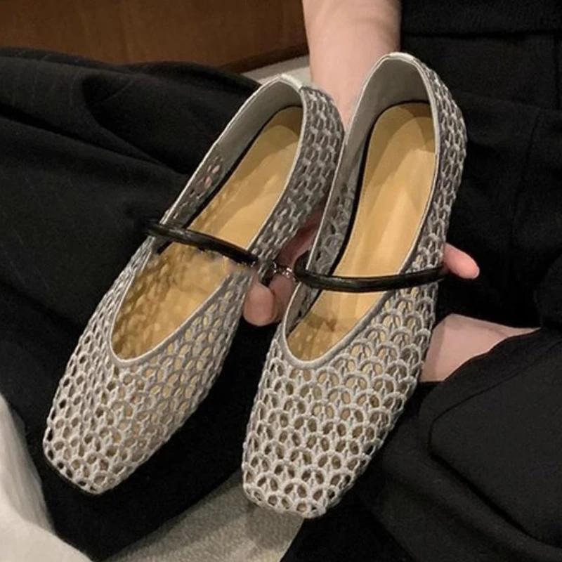 

Fashion Women Fashion Flat Shoes Square Toe Shallow Mouth One Foot Stirrup Flat Mary Jane Shoes Baotou Soft Bottom Small Fragrance Shoes 35 серебряный