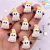 10Pcs Resin Colorful Cute Witch Hat Cat Bat Skull Figurines Flatback Stone DIY Bow Halloween Decor Scrapbook Accessories
