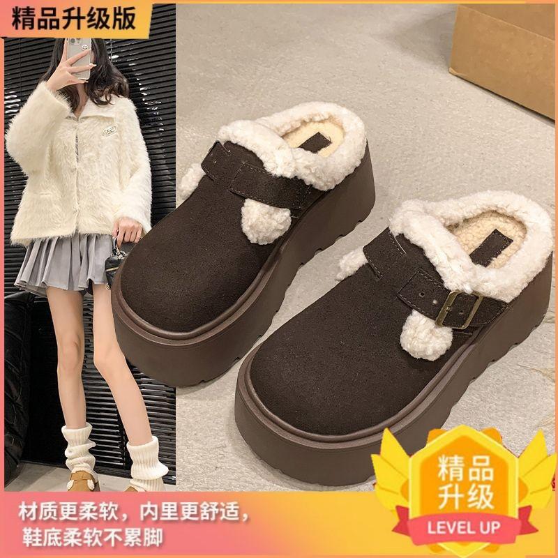 thick-soled cotton slippers women's 2025 snow boots Birkenstock boots women's piled thickened fluffy warm winter cotton shoes bread shoes
