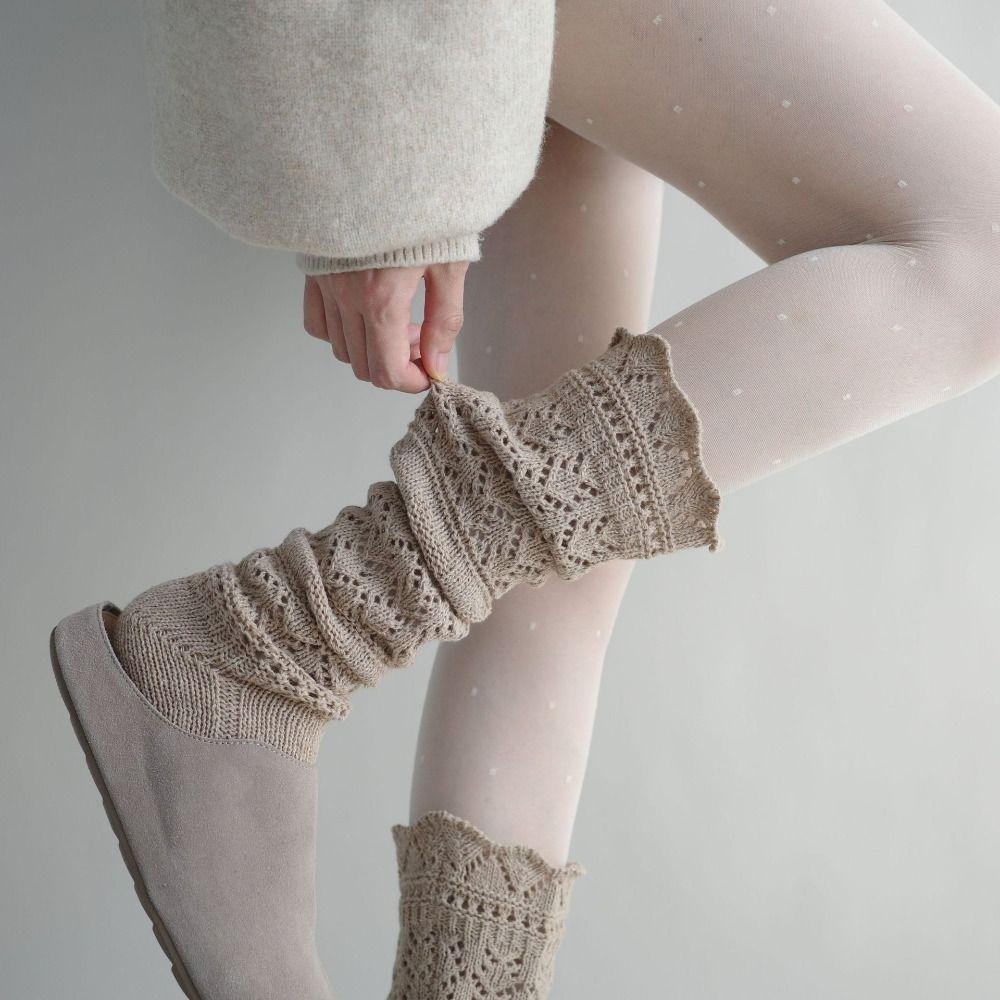 Mode Y2K Gestrickte Fußabdeckung Ausgeschnitten Süß JK Kniestrümpfe Warm Weich Lolita Stiefelüberzieher Mädchen