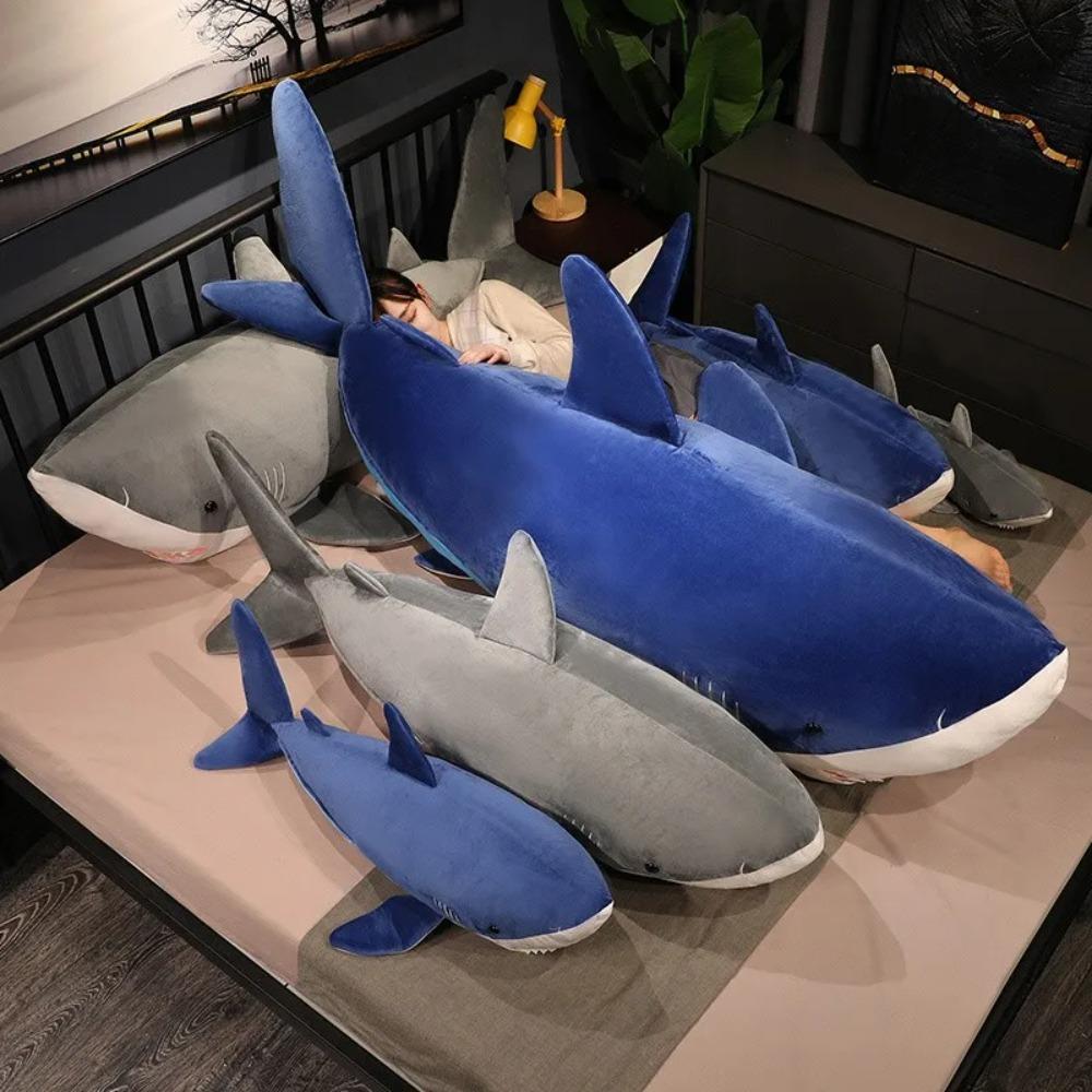 90cm Plush Giant Shark Toy Sea Fish Doll Animals Long Sleeping Pillow Cushion Stuffed Birthday Gifts For Boys Baby