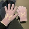Touch Screen Knitted Gloves Wool Warm Five Fingers Winter Riding Bow Gloves