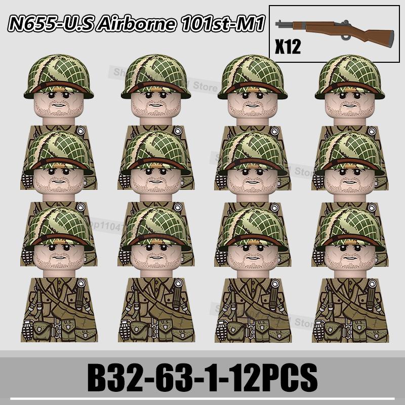WW2 US Rangers 101 Airborne Soldier Figures Building Blocks Military Army Infantry Gear Helmet Rifle Guns BAR Bricks Toy Gifts