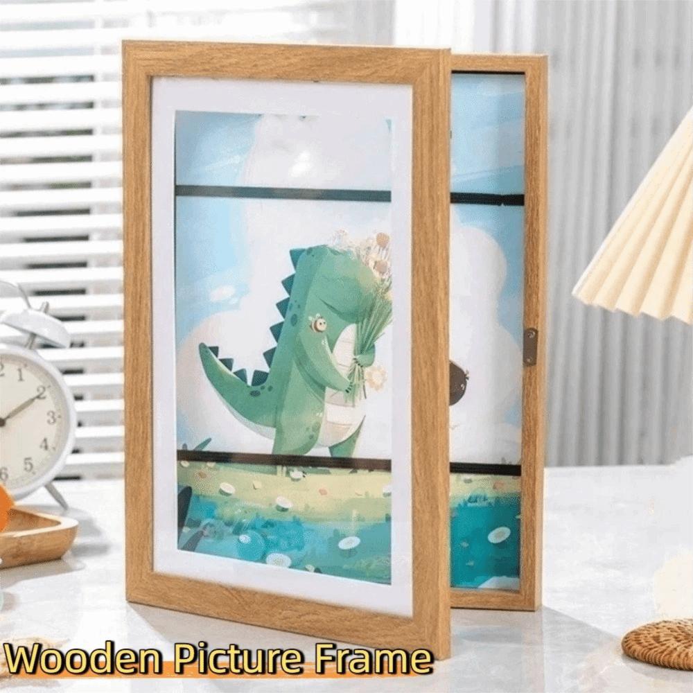 Multi-functional Wooden Picture Frame Magnetic Closure Wall Mount Display Frame Rectangle Changeable Flip Photo Frame