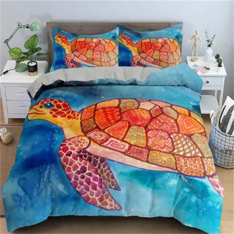Hot Turtles Bedding Sets Anime Sea Turtles HD Bedspread for Teens Girls Fashion Twin Single Queen King Full Size Duvet Cover