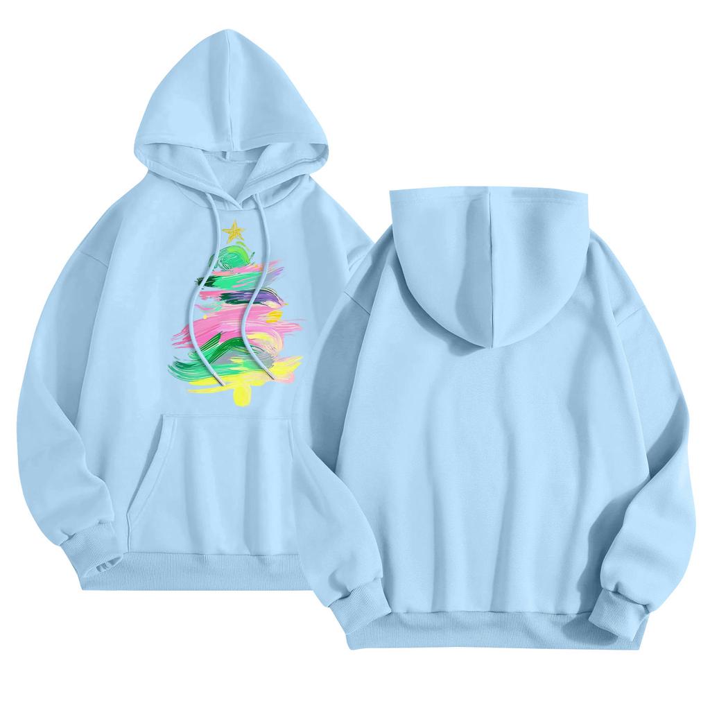 Women's Round Neck Long Sleeve Casual Printed Top Hooded Sweatshirt