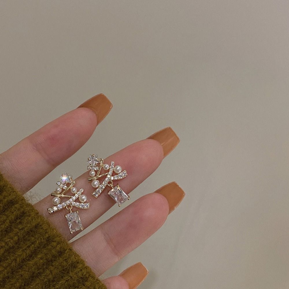 Star Merry Christmas Earrings Rhinestone Christmas Tree Earrings Xmas Dangle Earrings  Unisex