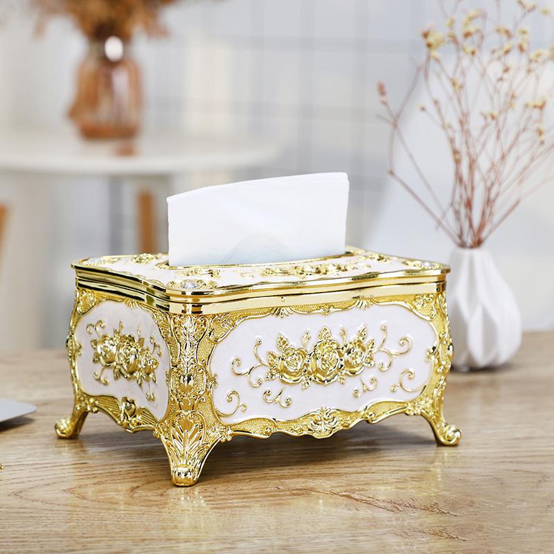 Gold Rim Napkin Tissue Dispenser Box - Creative Desktop Plastic Design