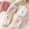Plush Socks for Women, Autumn and Winter, Thickened and Warm Mid-calf Socks with Bow Embroidery, Postpartum Home Sleeping Floor Socks