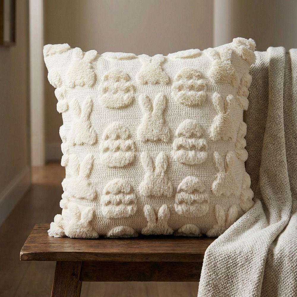 Square Bunny Pillowcase Cartoon Cushion Cover Cute Easter Rabbit Pillow Cover  Chair Decor