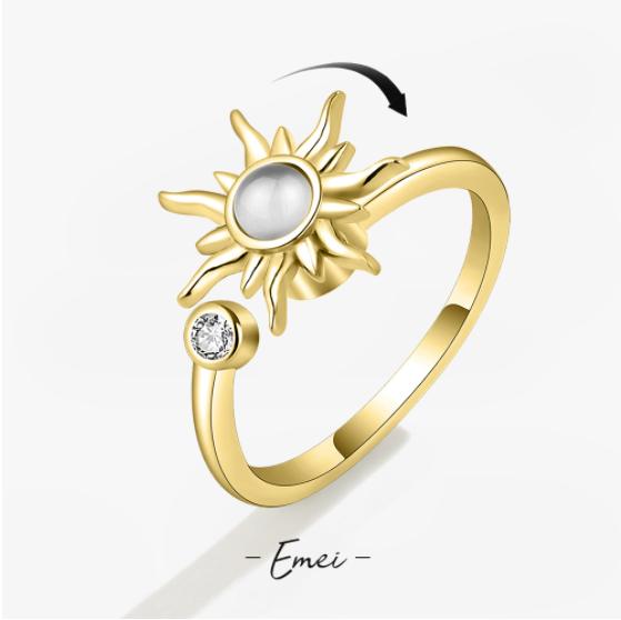 Anti Stress Anxiety Fidget Rings for Women Satinless Steel Spinner Sunflower Sun Star Ring Trendy Jewelry Gift