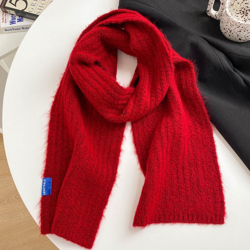 Wool gray scarf girls autumn and winter white knitted wool warm versatile high sense scarf white