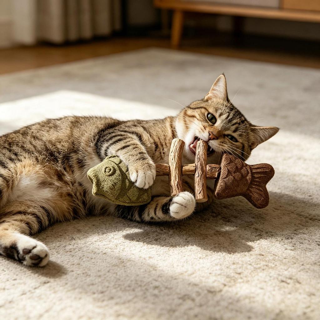 Jouet poisson en herbe à chat Bâtonnet à mâcher Jouet interactif de nettoyage dentaire pour chats avec matériaux naturels Design en forme de poisson pour animaux de compagnie d'intérieur