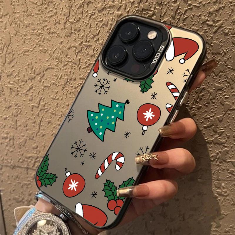 For iPhone 17 16 15 14 13 12 11 Pro Max 17 Air 16E X XS XR Case Merry Christmas Cartoon Christmas Tree Electroplate Silver Cover