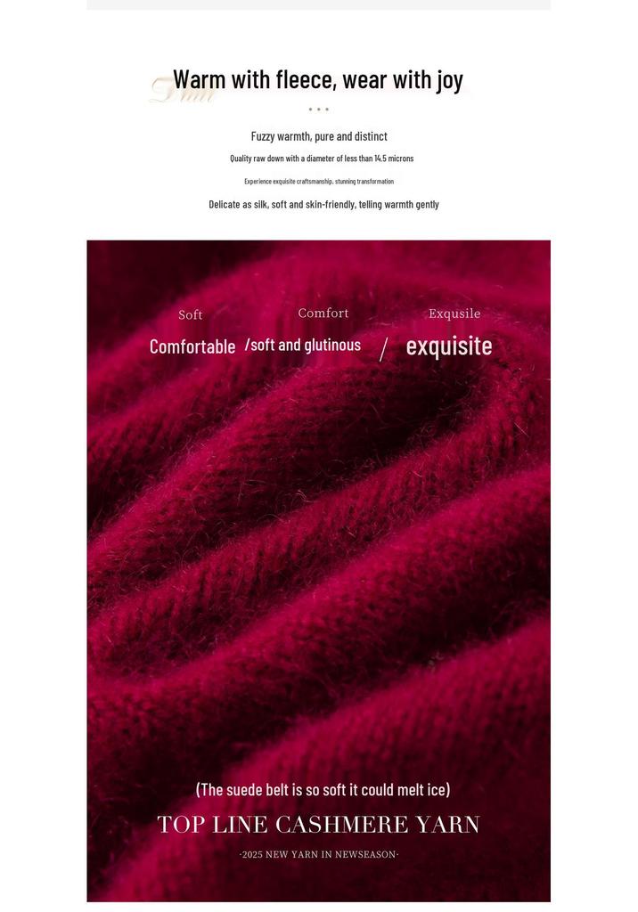 Women's Cashmere Color Block Slit Pullover: Autumn/Winter Thick Two-Piece Knitwear