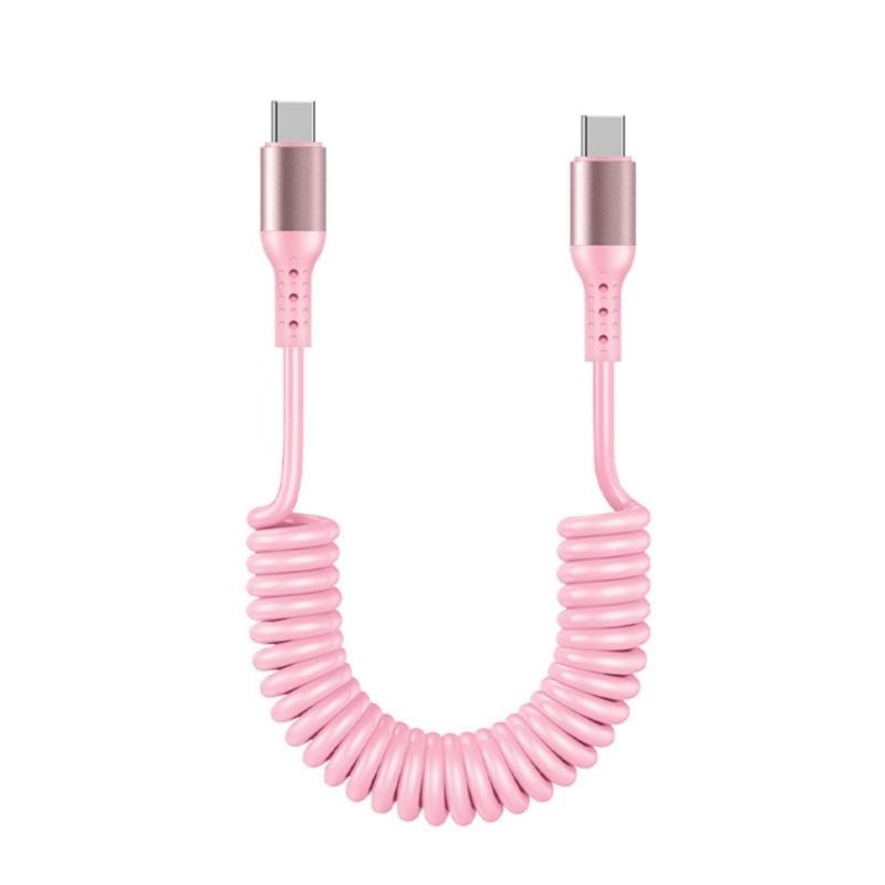 Spring Coiled Data Cable USB Type C Telescopic Charger Wire Line  Adjustable Length up to 1.5m Support 6A Charging