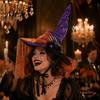 Dark Magician Cosplay Headwear Halloween Witch Hat for Women, Gothic Spider Web Mesh Skeleton Hand Multi Layered Lace Decor Rose Flower Wizard