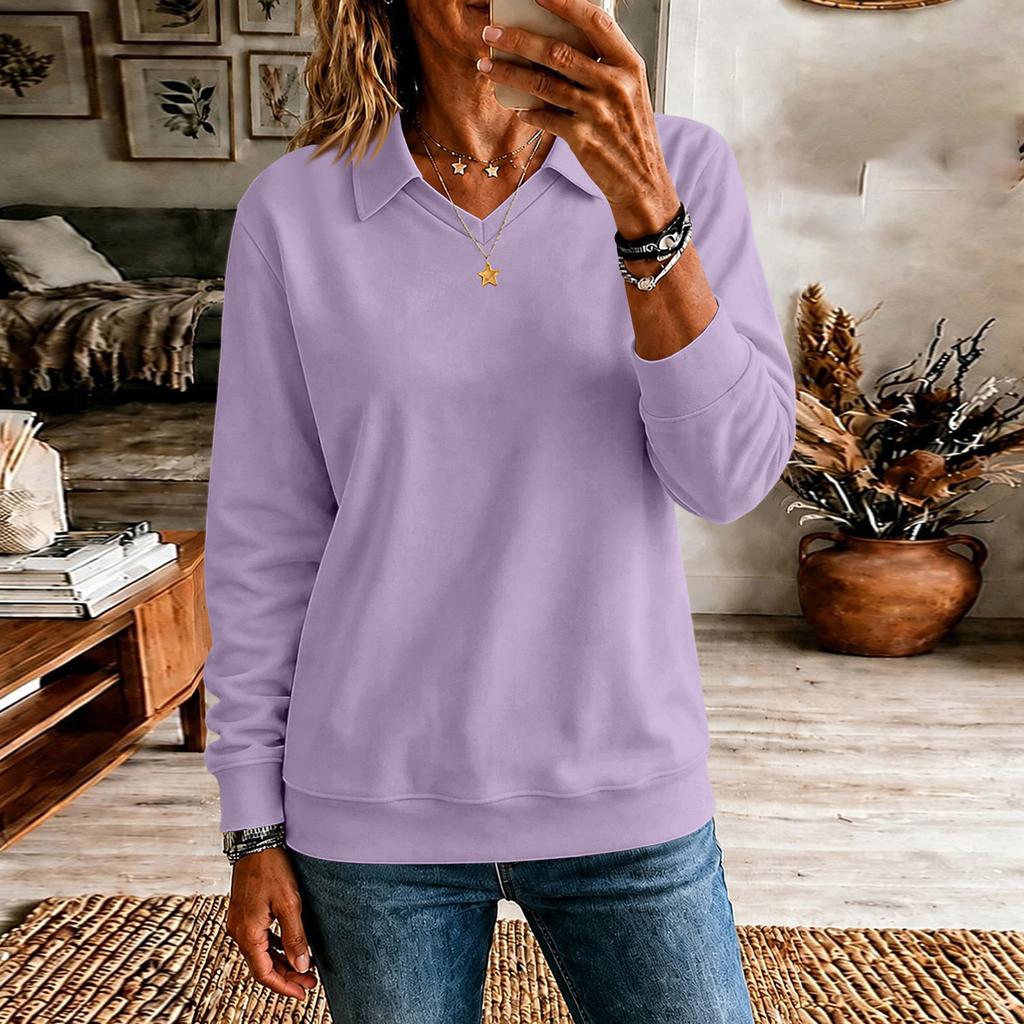 Women's Casual Loose Fit Long Sleeve Collared Sweatshirt for Everyday Wear