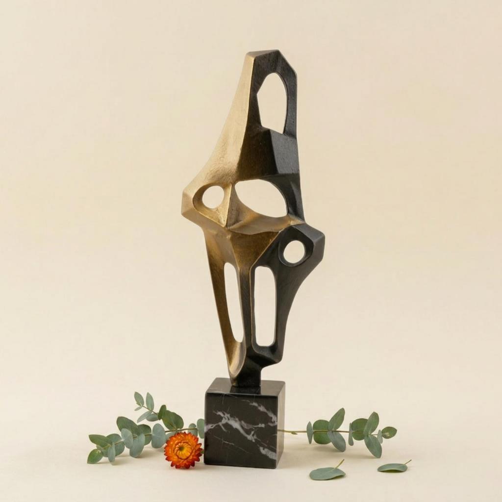 Modern Metal Sculpture with Base Elegant Tabletop Sleek Statue Bold